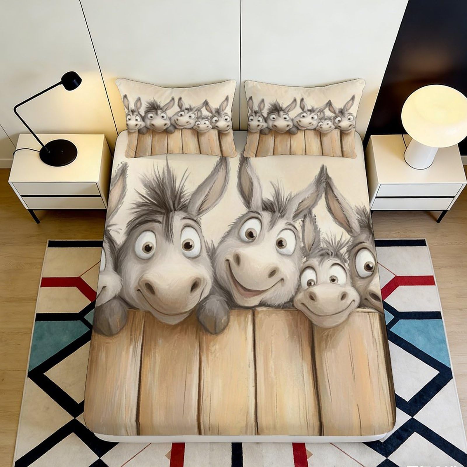 3D Printed Donkey Cartoon Fitted Sheet Microfiber Soft Durable 3D Printed Donkeys Mattress Cover for Bedroom Dormitory Guest Room Protection Decor 90x200x25cm