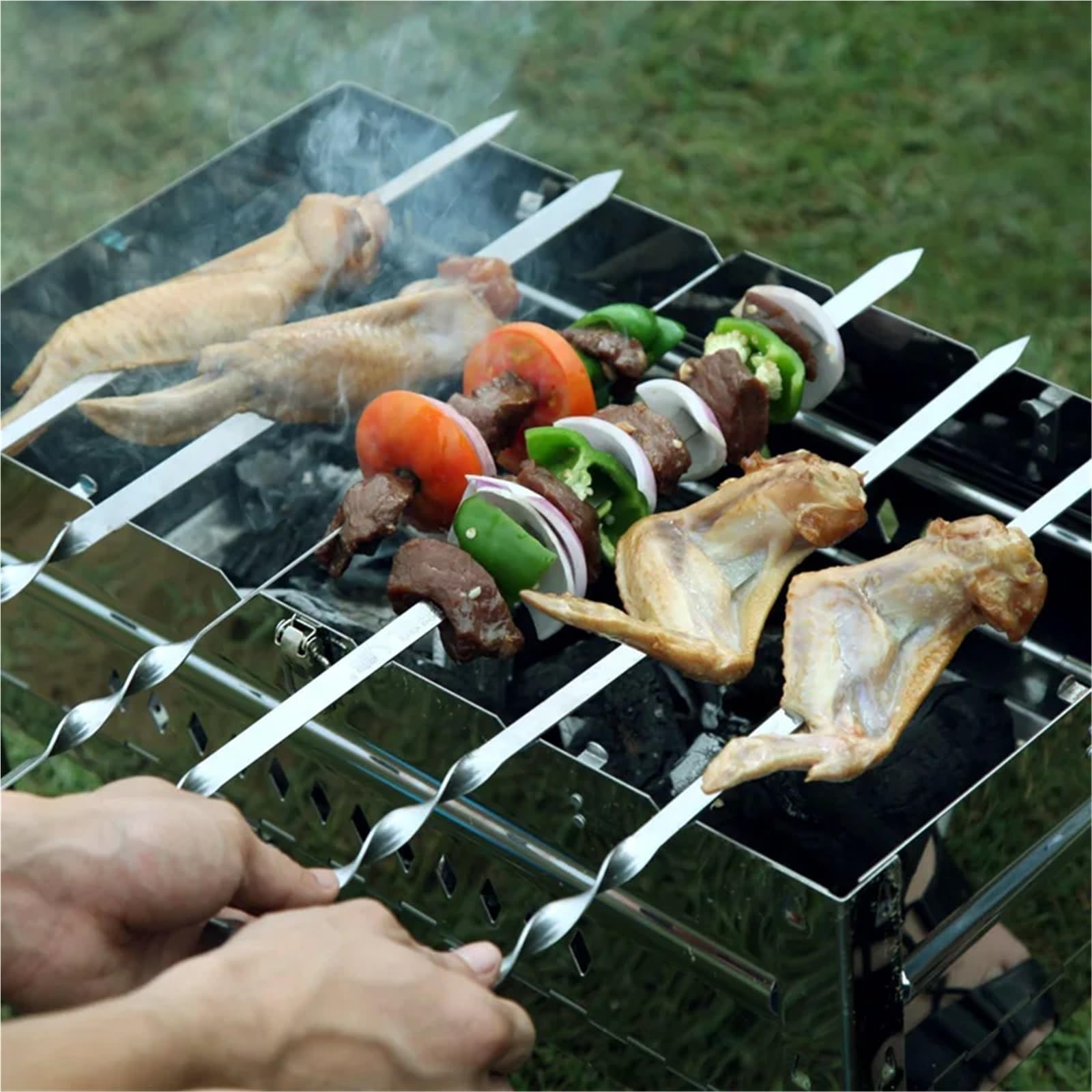 Brochetas de Metal Juego de brochetas Metal for barbacoa, 6-12 Uds., 21,6 '', 55CM, acero inoxidable, grande, plana, aguja for, Shish Kabob(10 PCS)