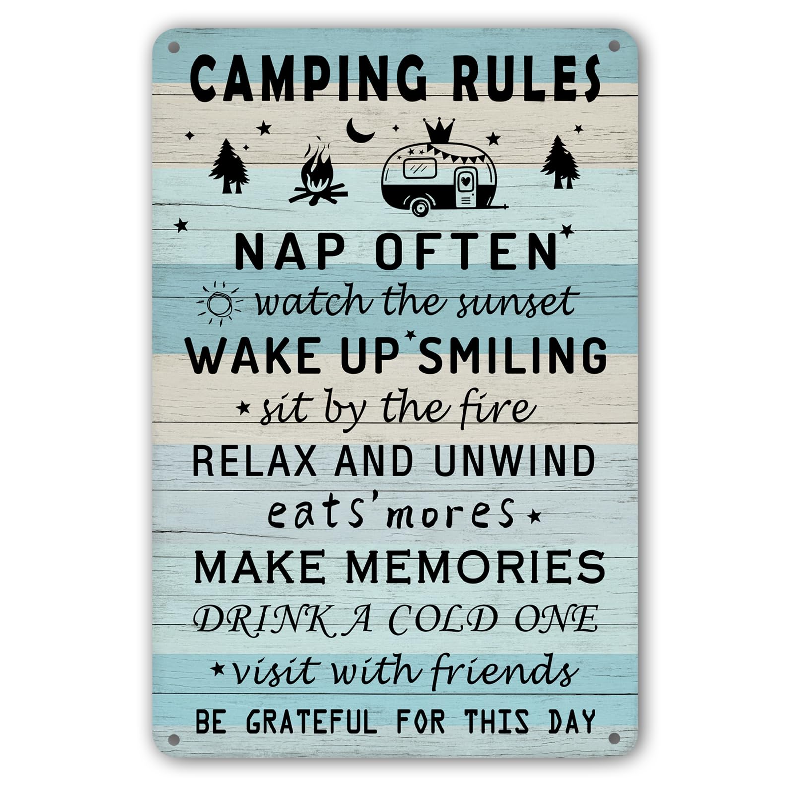 CrazySign Camping Rules Sign Funny Camping Wall Decor For Camper, Cabin, Rv Outside Inside Use 12 x 8 Inch (273)