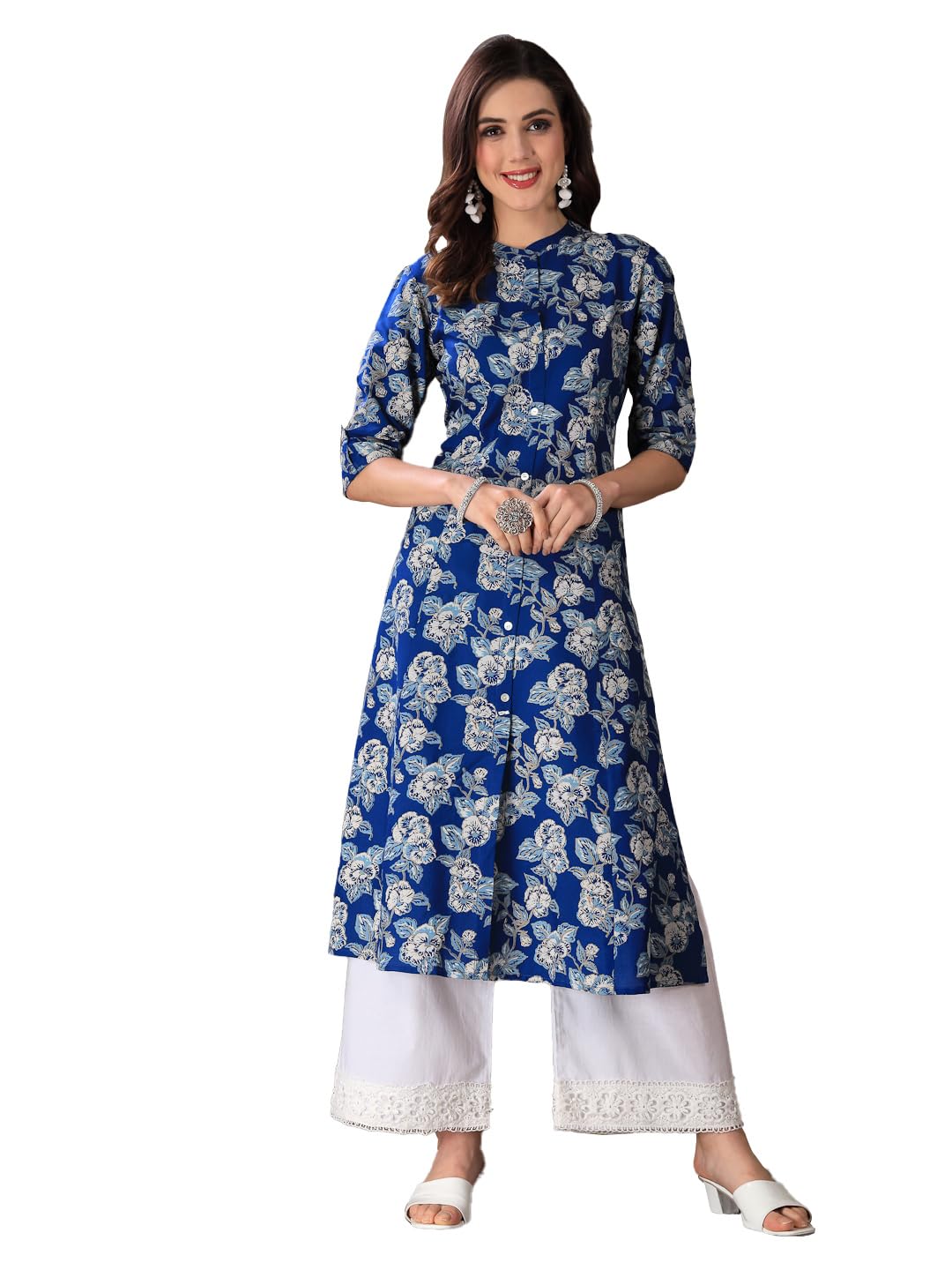 Stylum Women's Floral Printed Rayon A-Line Kurta (Joyblue44_Blue, Xl)