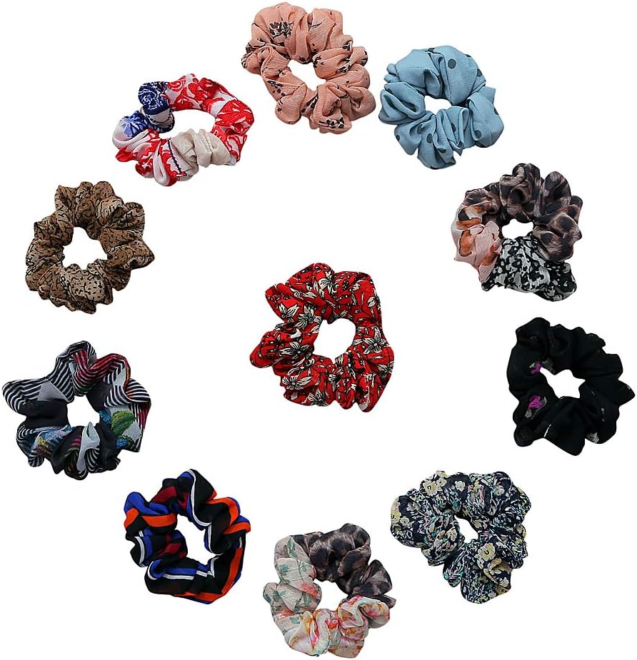 NNR™ Girls Floral Printed Hair Scrunchies Rubber Band Tie_Pack Of 12 Pcs Multicolor