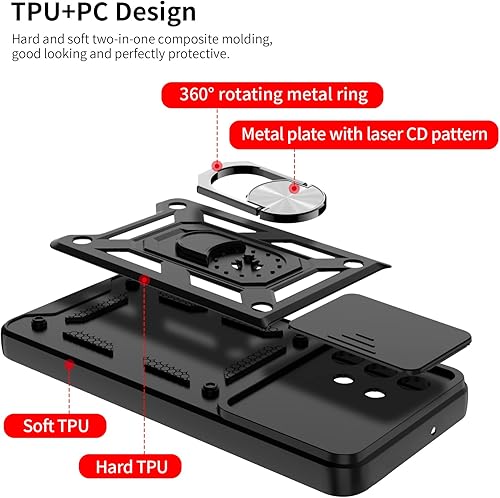 Miniatura 5 de Yisrlery Funda para Samsung Galaxy A23 funda Samsung A23 con cubierta deslizante para lente de cámara con anillo giratorio de 360 para Galaxy A23
