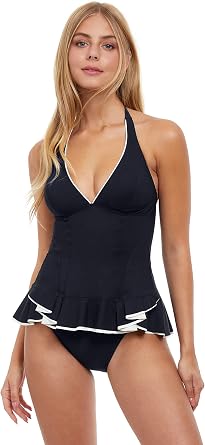 Profile by Gottex Womens Belle Curve V-Neck Halter Tankini Top