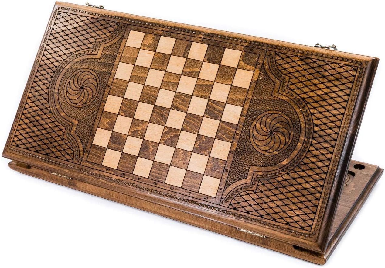 Armenian BACKGAMMON WOODEN BOARD GAME Nardi Nardy checkers chess carving flowers Ornament hand made gift walnut wood table game