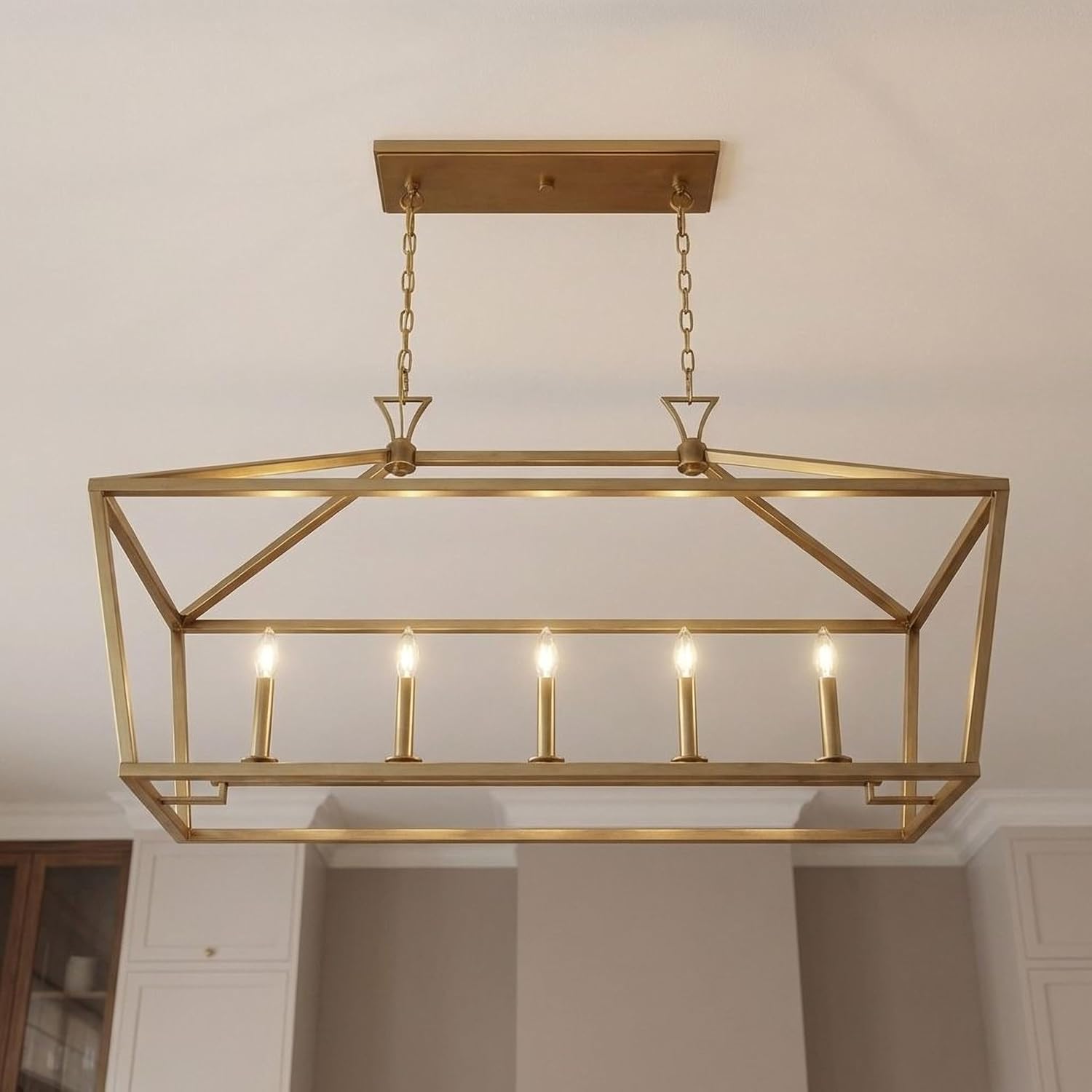 Savoy Essentials 1-424-5-322 Townsend Traditional Bohemian Linear Chandelier, 5-Light 300 Total Watts, 24" H x 44" L, Warm Brass