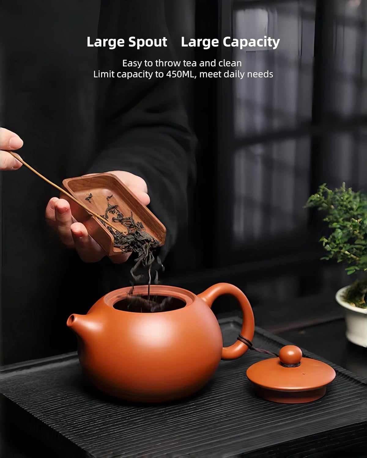 Chinese Clay Teapot, Yixing Xishi Zisha Tea Pot, Handmade Pottery Purple Sand Mud Kungfu Tea Set Kettle,14oz Zhuni
