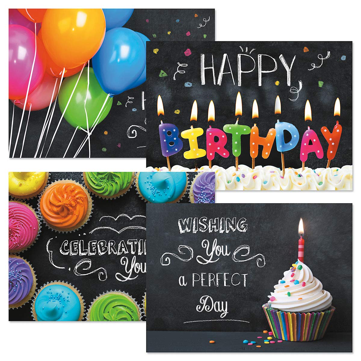 Amazon.com : Bright on Black Birthday Greeting Cards - Set of 8 (4 designs)  Large 5" x 7", Happy Birthday Cards with Sentiments Inside : Office Products