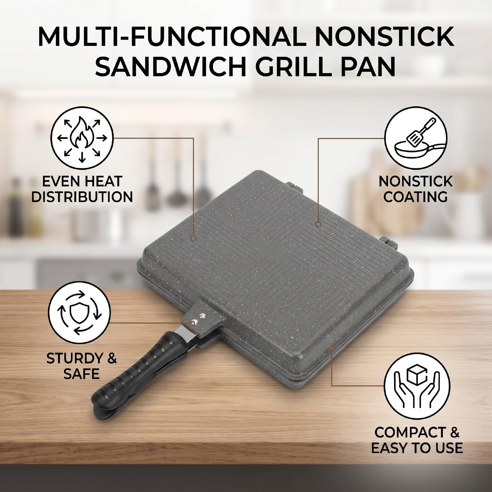 Padella Pressa per Sandwich Al Fornello, Piastra in Alluminio | Piastra Antiaderente a Calore Uniforme, Superficie Anti-graffio, Resistente Al Grasso e Facile da Pulire, Design Piatto Che