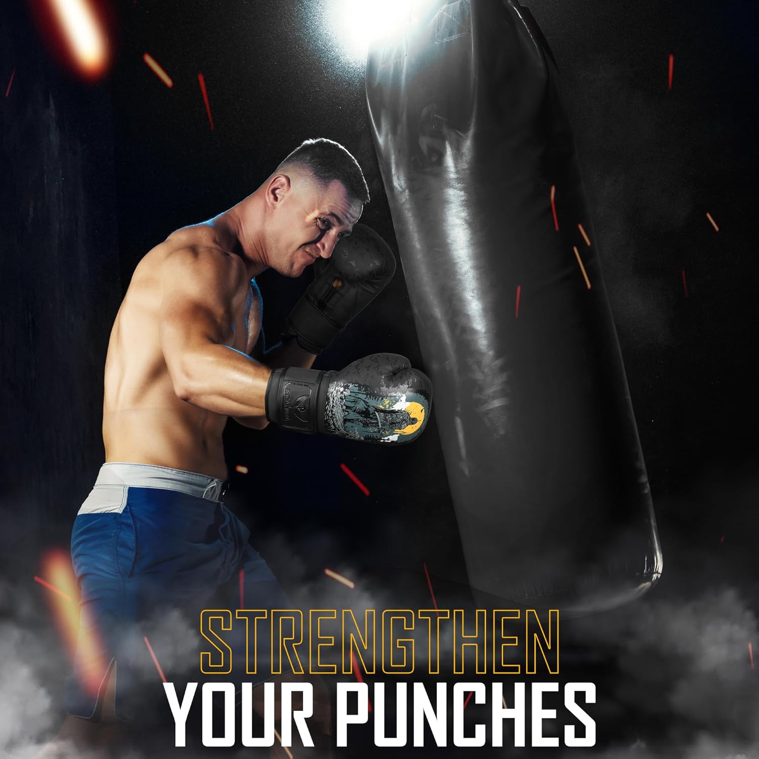 Staniel Gladiator Series G3 Boxing Gloves - Synthetic Leather with Gladiator Print, Long Injected Foam Padding, Extra-Wide Hook & Loop Closure, Foam-Lined Satin Interior