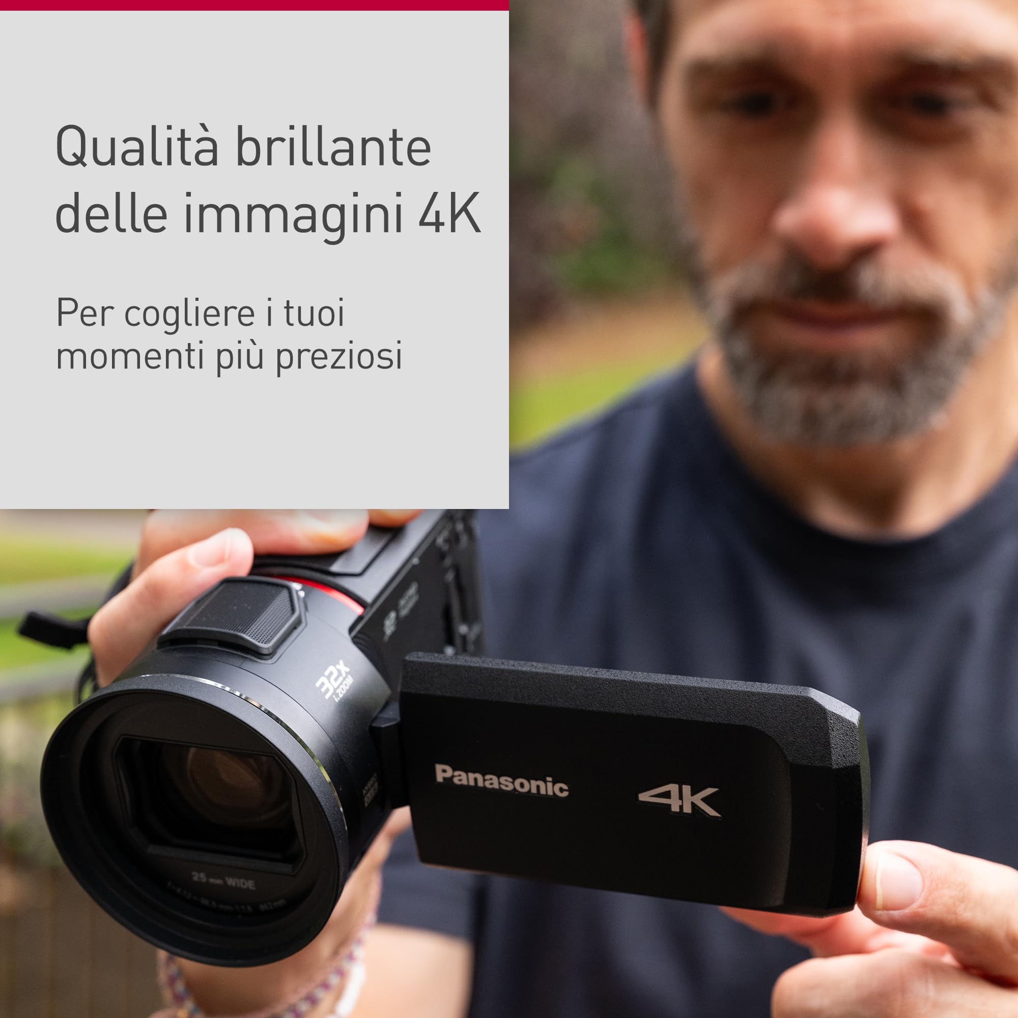 Panasonic HC-VX3E-K Videocamera Compatta Ultra HD 4K, Grandangolo 25 mm, Zoom ottico 24x, 4K Cropping, Nero