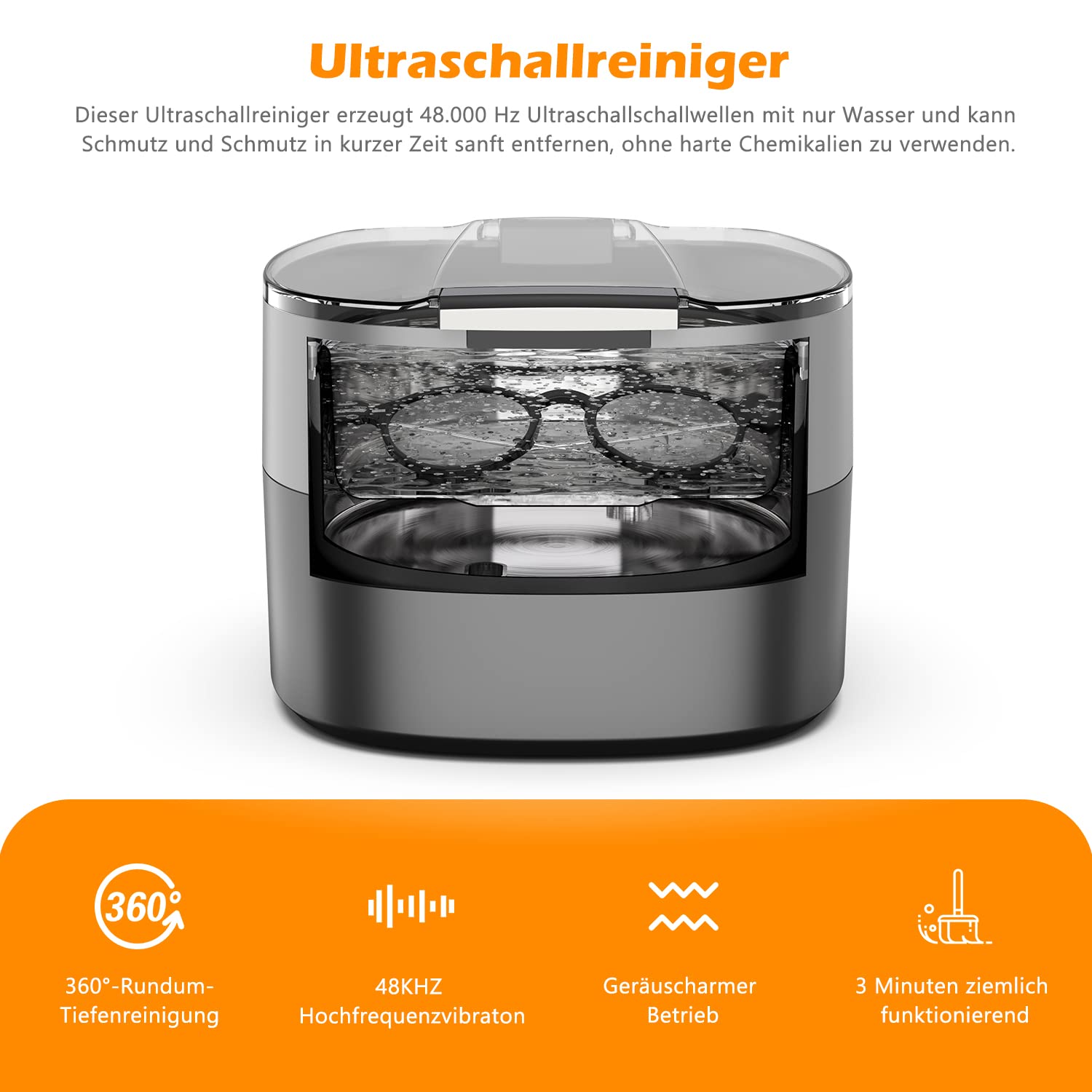 Ultraschallreinigungsgerät Ultraschallreiniger KECOOLKE 750mL brille | Ultraschallgerät Ultrasonic Cleaner mit digitalem Timer für Brillen, Ringe, Münzen, Fingerringe, Geld，zahnprothesen