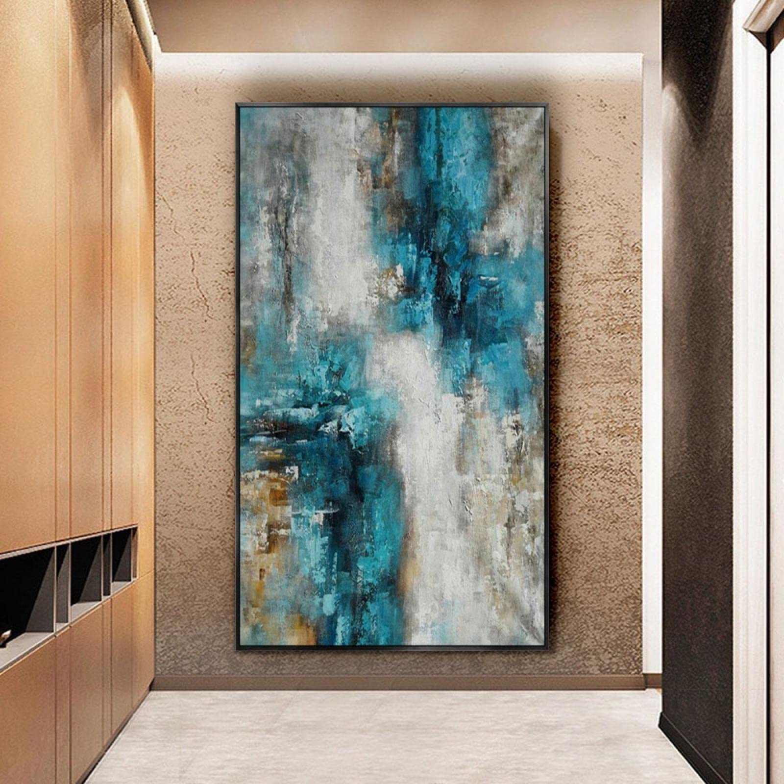 ZMFBHFBH Canvas decor for home living room mural abstract oil painting gray white green texture canvas painting modern wall 30x60cm(12x24in) WithFrame