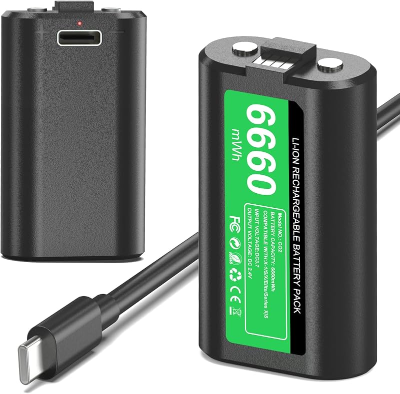 GKHERD Rechargeable Controller Battery Pack for Xbox One/Xbox Series X|S, 2x6660mWh Battery Pack with Type-C Charging Cable for Xbox One/S/X/Elite Controller