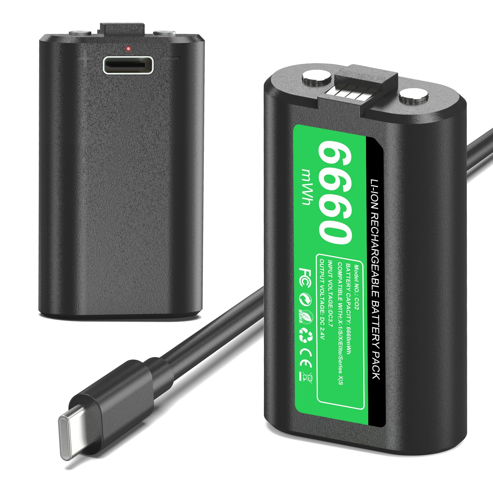 GKHERD - Batteria ricaricabile per driver Xbox One/Xbox Series X|S, 2 x 6660 mWh con cavo di ricarica di tipo C per driver Xbox One/S/X/Elite