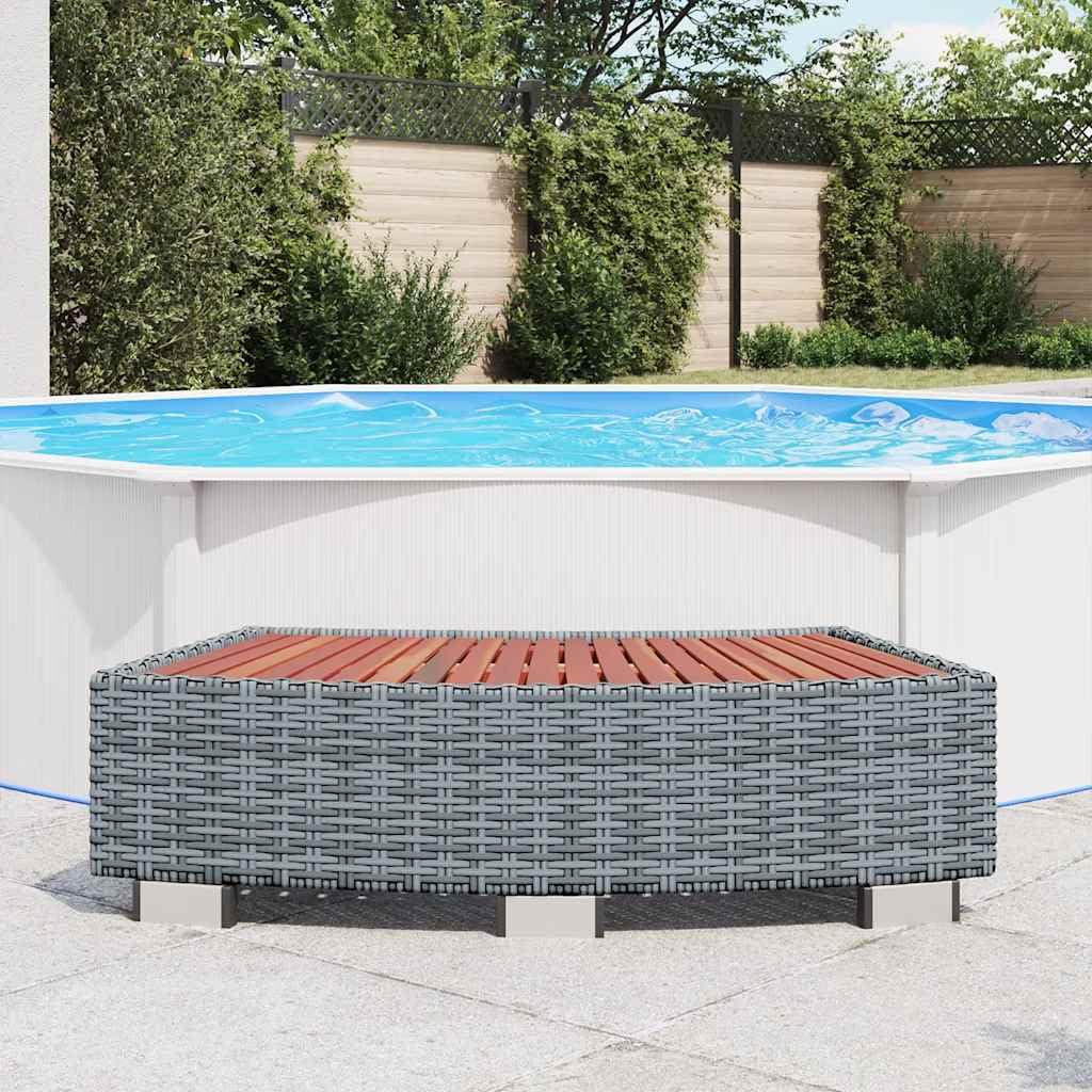 Spa-Einstieg Grau Poly Rattan mit Aluminiumfüßen 92×45×25 cm wetterfest UV-beständig stabiler Whirlpool Poolleiter sicherer Ausstieg für Schwimmbecken und Spa Zubehör
