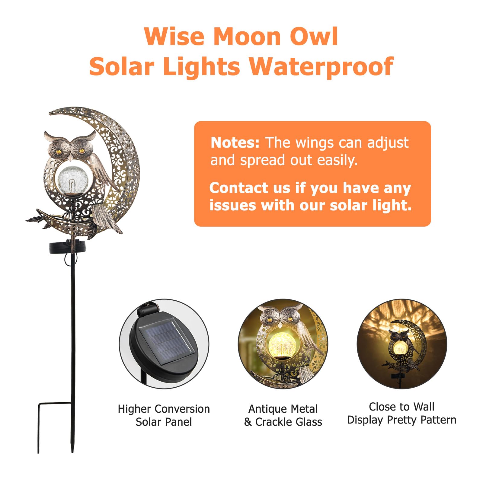 targetone Owl Moon Solar Lights for Outdoor Garden Decoration, IP55 Waterproof Patio Decoration Garden Lights for Outdoor Ball, Patio, Yard, Lawn
