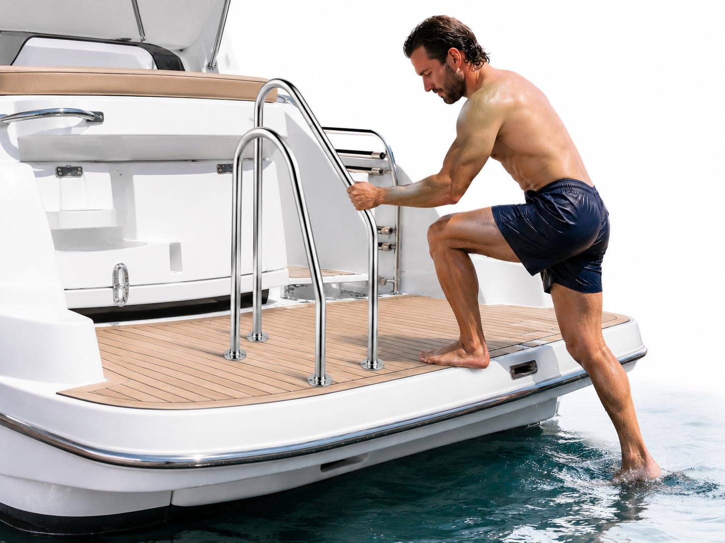 CG94 - Handlauf aus Edelstahl 32 x 45 cm. Geeignet für die Montage sowohl in Heck als auch in Prua für einen einfachen Abstieg und Aufstieg ins Boot.