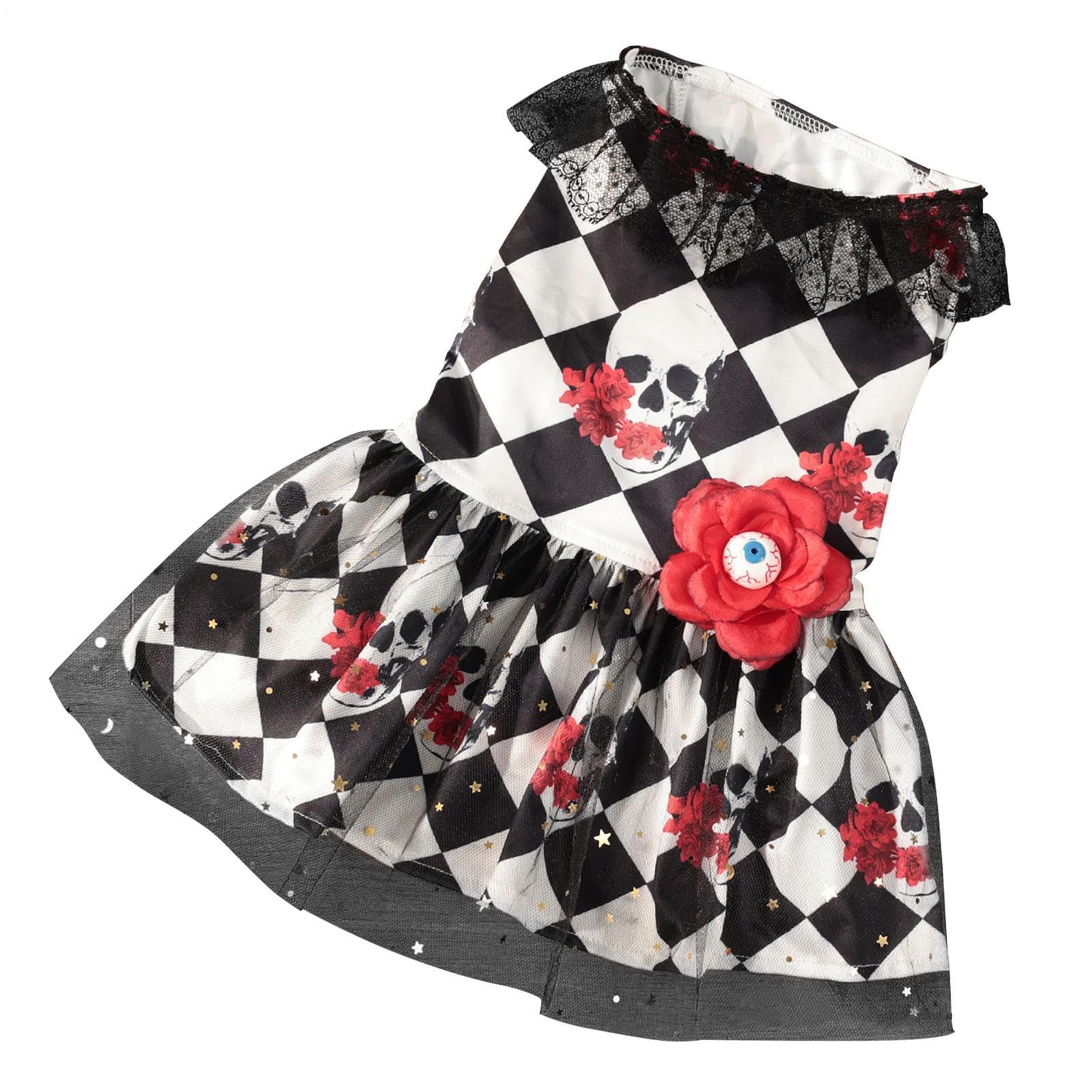 Halloween-Haustierkleid, Hundekleider für kleine Hunde Haustier-Outfits, | Spitzenkleid für Welpen mit Totenkopfmuster, Augenblume für kleine Hunde, Halloween-Par XL