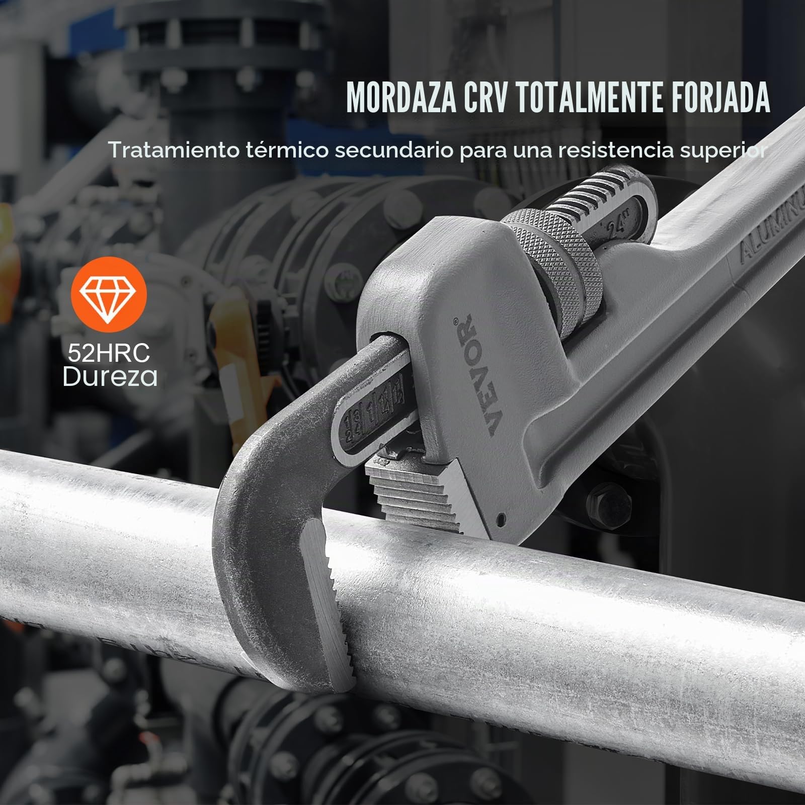 VEVOR Llave para Tubo Recto de Aluminio 61 cm Llave para Plomería Ajustable Mandíbula de Alta Resistencia Mango Ergonómico Fácil de Transportar para Tuberías de Agua Reparaciones de Automóviles