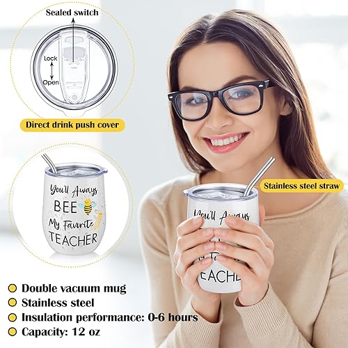 Miniatura 3 de Uiifan Juego de 6 regalos de agradecimiento para maestros con temática de abeja, vaso de abeja, llavero, pulsera, bolsa de maquillaje, plato de