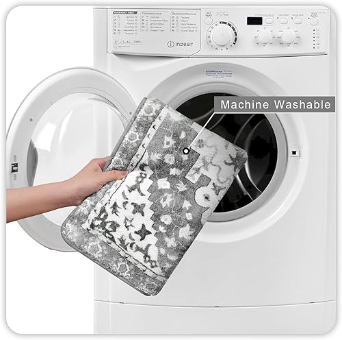 Miniatura 5 de Uphome Juego de 3 alfombras de baño bohemias vintage, antideslizantes, suaves, con contorno en forma de U, lavables a máquina, alfombras de baño