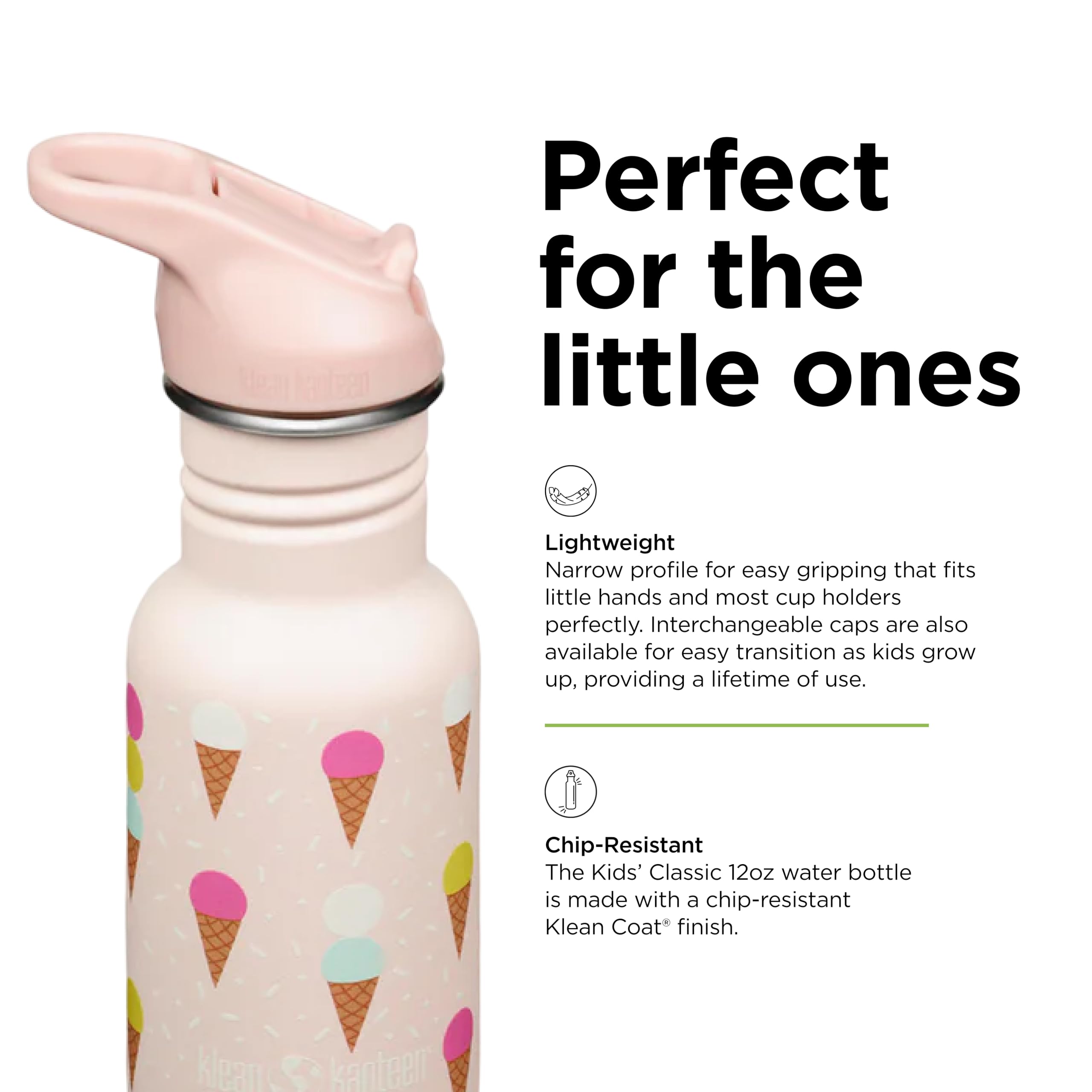 Klean Kanteen Fahrrad Trinkflaschen Classic Narrow (Flip Sport) mit Trinkverschluss aus Edelstahl in der Farbe Pink mit einem Volumen von 355 ml, 1011208