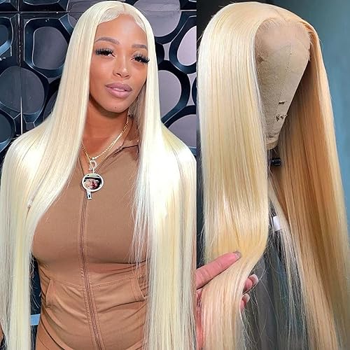 613 Blonde Lace Front Wigs Human Hair 13x4 Pre Plucked Transparent Lace Frontal Wig with Baby Hair 150% Density Straight Blonde Human Hair Wigs for Black Woman (26inch)