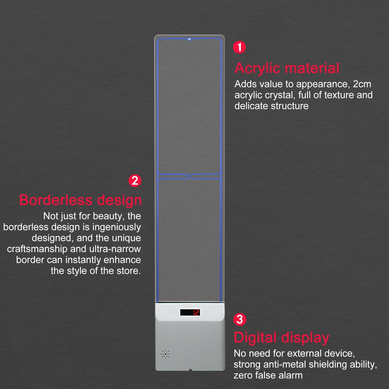 Équipement Antivol pour Vente au Détail, Tour D'étiquettes de Sécurité, Système EAS 58 kHz, Affichage Sonore et Lumineux, 110V-220V, Acrylique Cristal, pour Supermarchés et Magasins de Vêtements