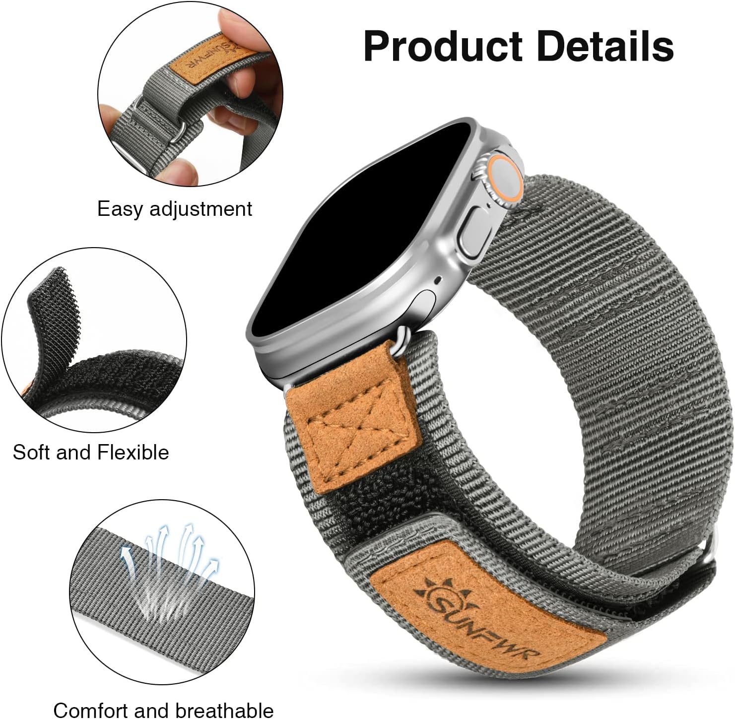 Bundle of the Rugged Nylon Velcro Apple Watch Band (Gray+Black) image 4