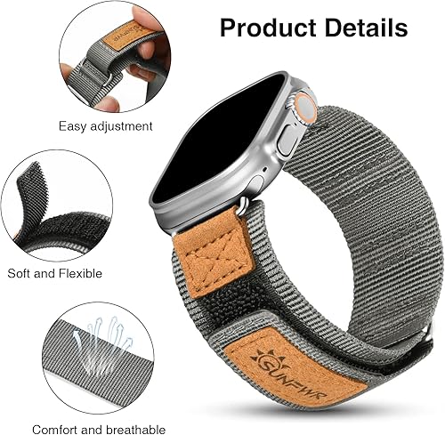 Miniatura 5 de Paquete de la resistente correa de nailon con velcro para Apple Watch (grisnegro)