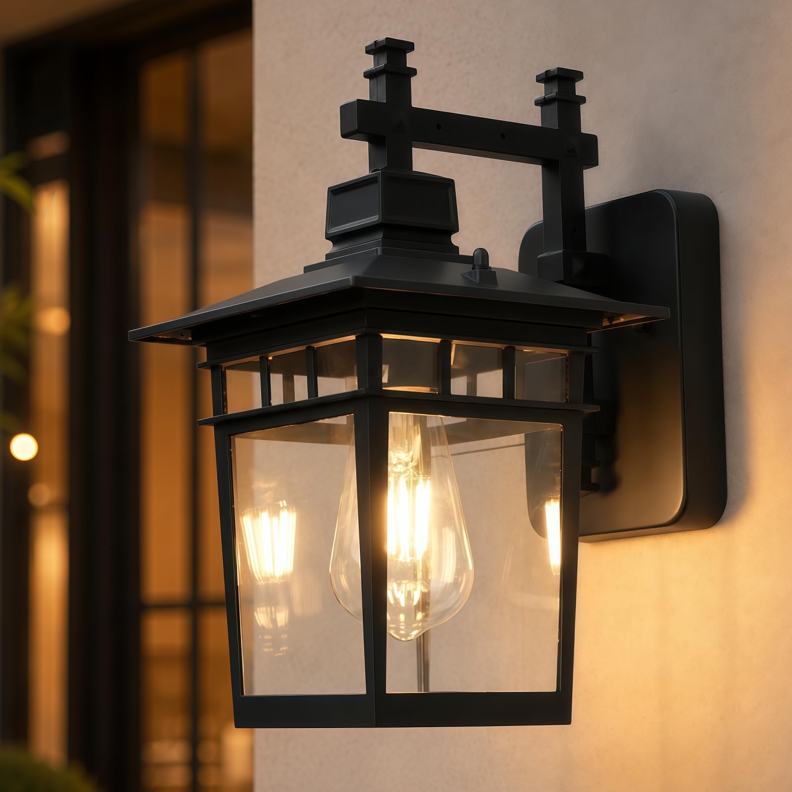 Wandleuchte Aussen, Außenwandleuchten mit Klarglas, IP44Wasserdicht | Wandlampe Vintage, Außenlampe Balkon Lampe Wandlampe Aussen (Schwarz, 40W)