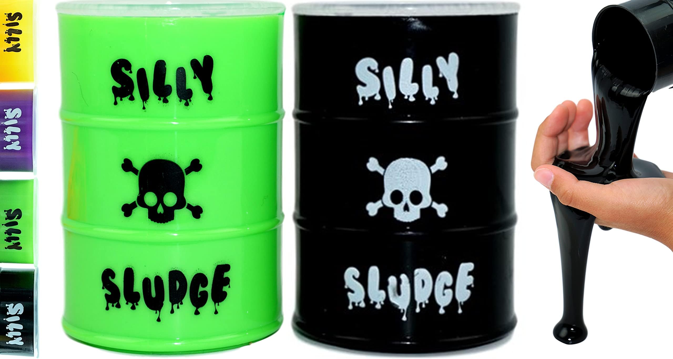 JA-RU Large Slime in a Barrel (2 Units Assorted) Purple, Yellow, Green, & Black Slime Putty for Kids. Stress Relief Toy. Bulk Slime Party Favors for Kids & Classroom Prizes. 5438-2p