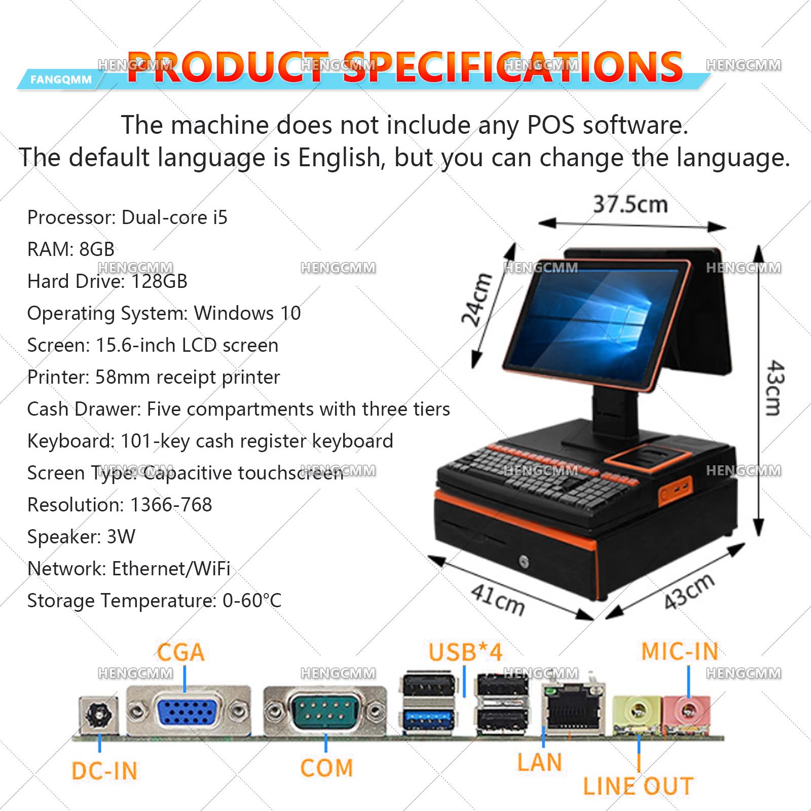 All-in-One-Smart-Kassen-POS-System, Touchscreen Kasse für Supermarkt, Kiosk & Laden – Komplett-Set mit Scanner, Kassenlade & Kundendisplay, für Kleinunternehmen, Restaurants, Einzelhandel White
