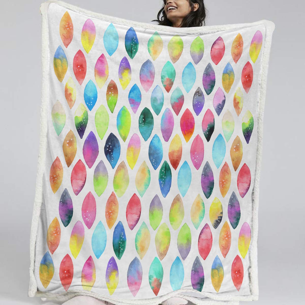 BlessLiving Plush Throw Blankets Girly Pastel Colorful Ultra Soft Fleece Throw Blanket Watercolor Geometric Drops Abstract Sherpa Plush Blanket Blue Yellow Pink Purple (Twin, 60 x 80 Inches)