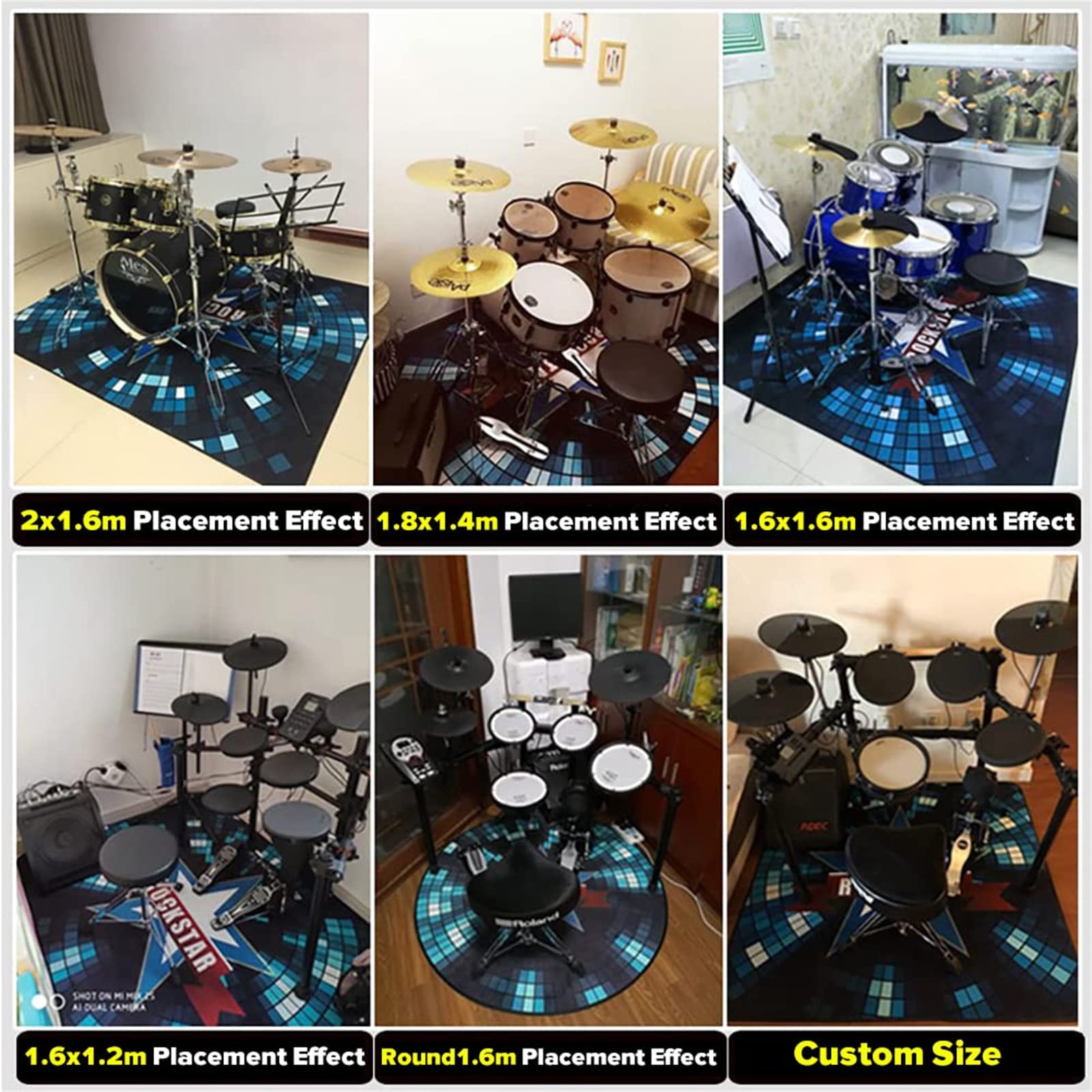 Zenithia Schlagzeug Teppich Runddrum,Drum Teppich,Teppich in Musikinstrumente & DJ-Equipment,rutschfeste Decke Für E-Drum-Kits Bass Drum Snare Und Andere rutschfeste Trommel Teppiche