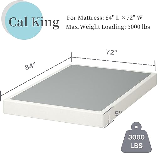 Miniatura 3 de Base de colchón California King Box Spring de 5 pulgadas de alto perfil con marco de metal, silenciosa, sin ruido, fácil montaje, capacidad máxima
