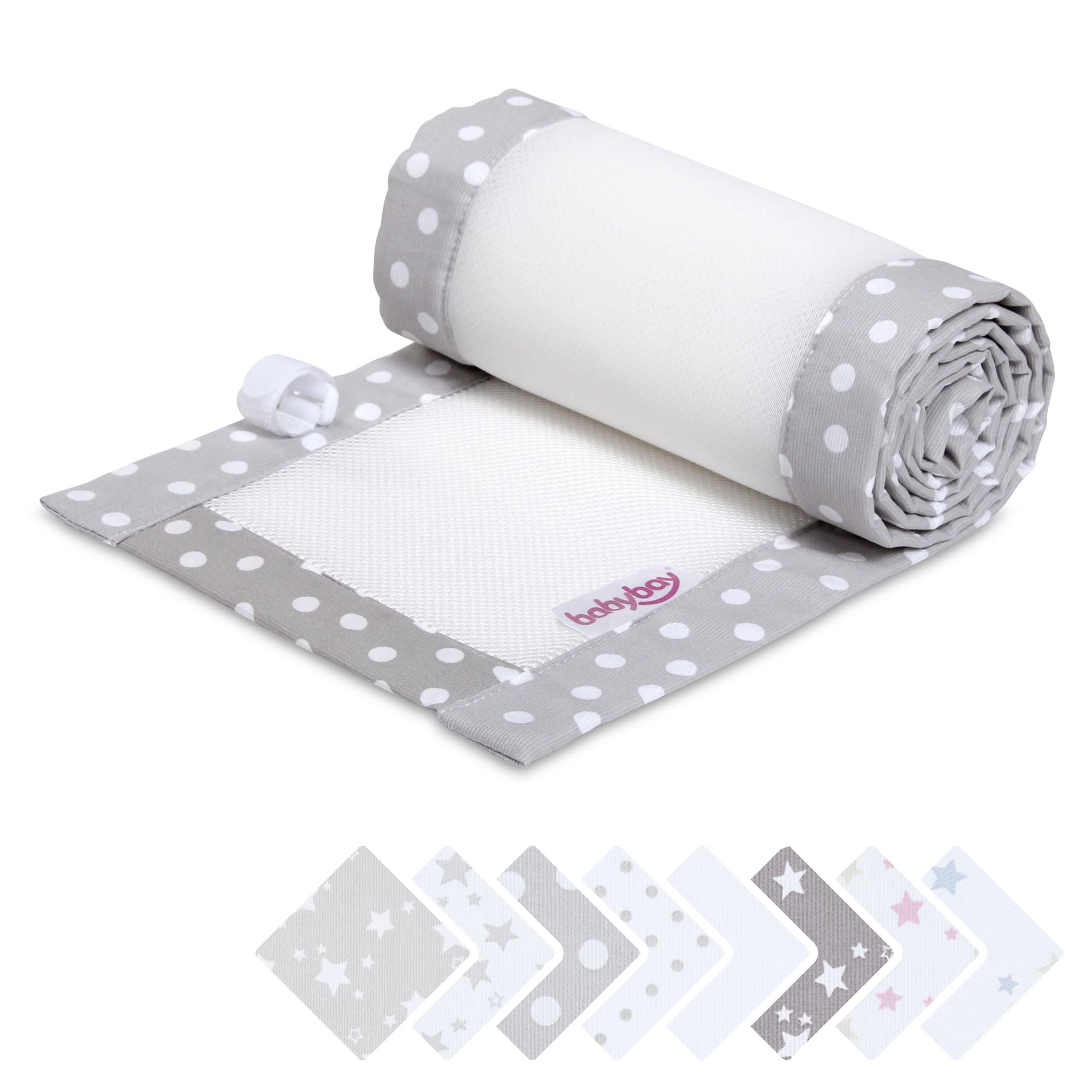 babybay Ochraniacz 3D z siateczki mesh pasuje do modelu Maxi, Boxspring, Comfort i Comfort Plus, perłowo-szare kropki, białe