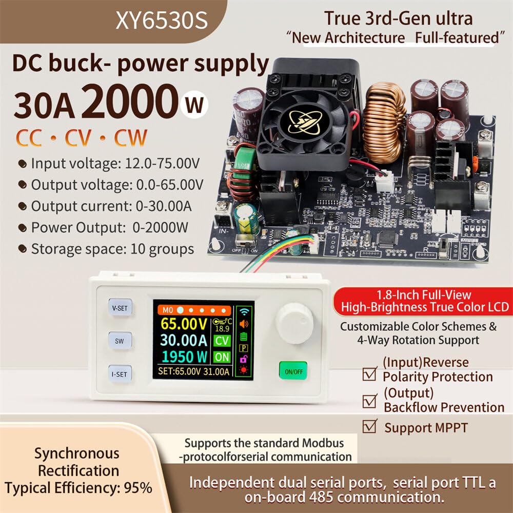 VIDOO Alimentatore Buck DC CNC XY6530S 2000W Regolabile Costante 0-65V 0-30A Alta Potenza Schermo LCD Protezione Ricarica Solare MPPT-Kit