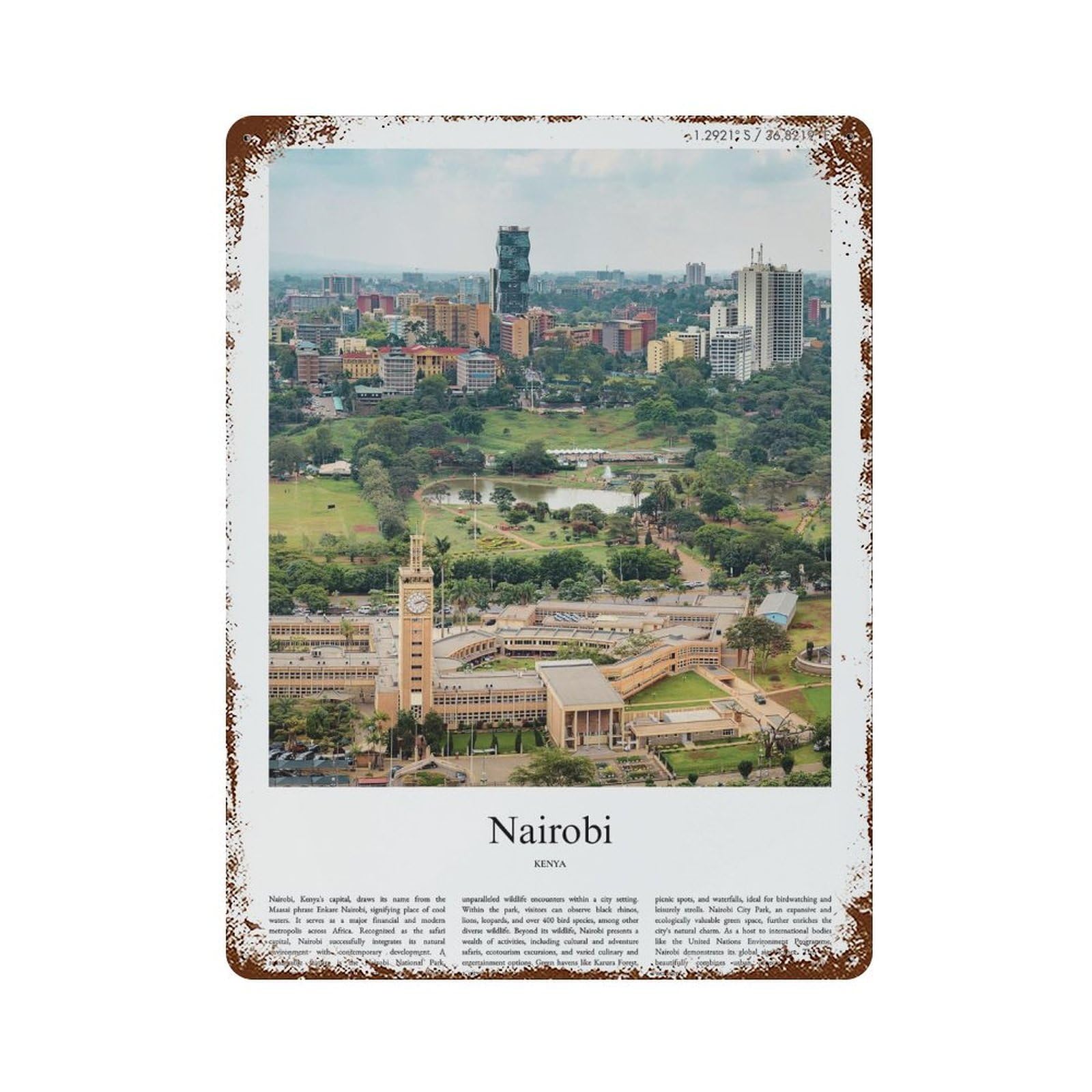 xiaoxiaoshen Nairobi Kenya City Scenery Wall Decor Art Metal Tin Poster Modern Home Decor Art Home Bar Shop Decorations Vintage Sign 40x30cm