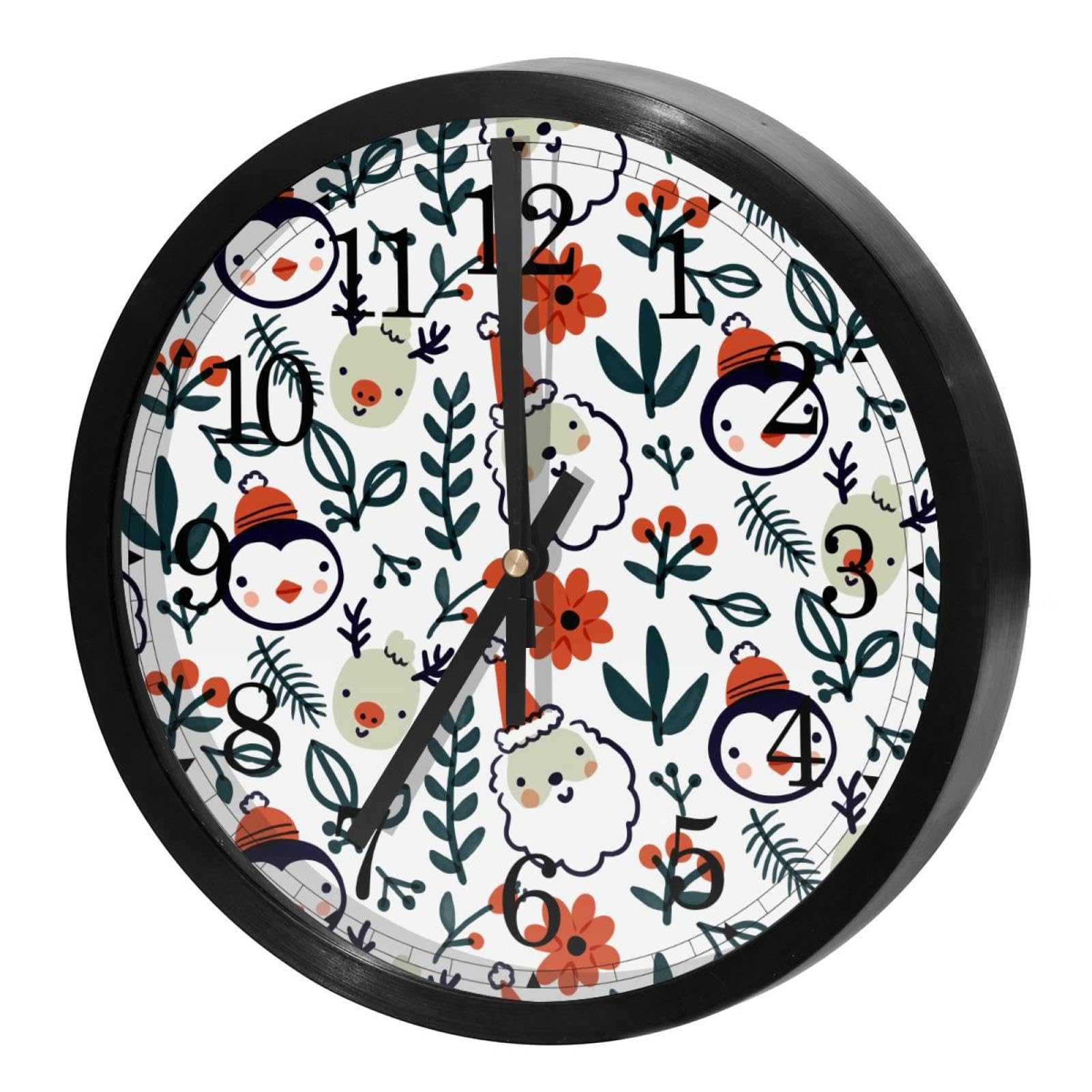 Horloge murale silencieuse à quartz motif renne pingouin pour la décoration de cuisine