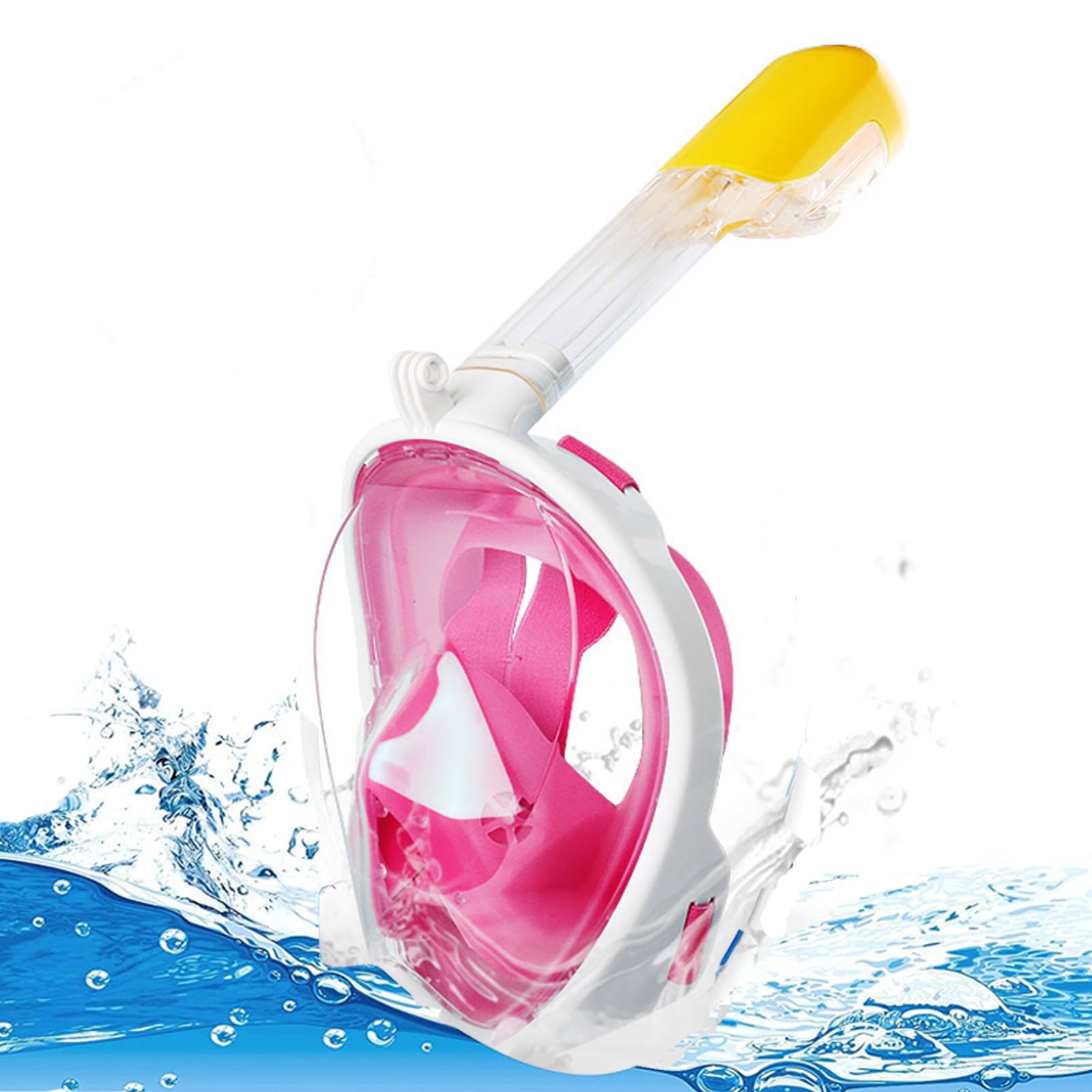 Snorkel Mask Full Face Snorkeling Mask Easy Breathing Anti-fog and Anti-leak 180° Panoramic View Diving Mask with Detachable Camera Mount Adjustable Strips Dry Top System (Pink, S/M)