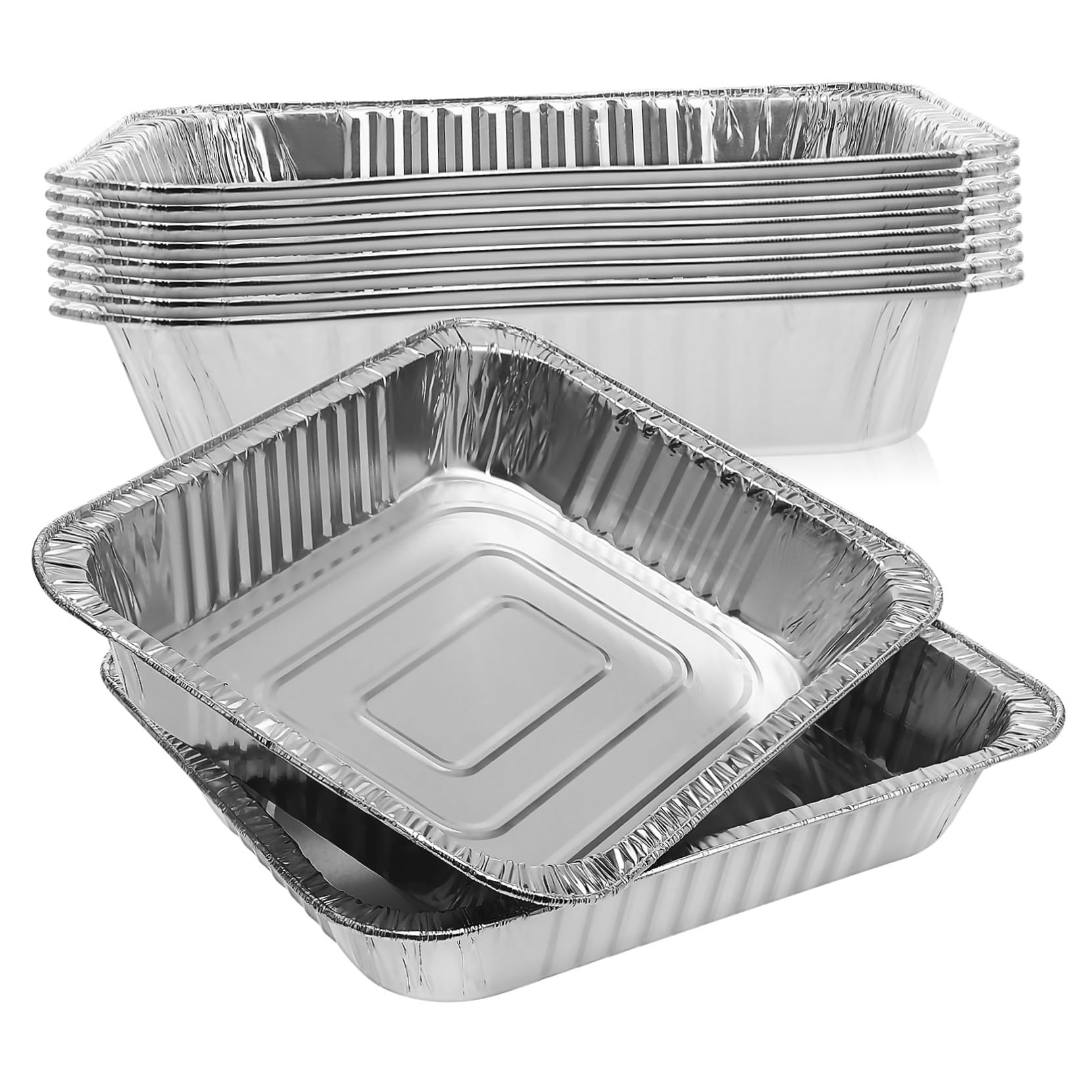 10 Bandejas de Aluminio de Alta Resistencia para Hornear y Asar Fondo Profundo, Recipientes Desechables para Cocina y Servir Alimentos