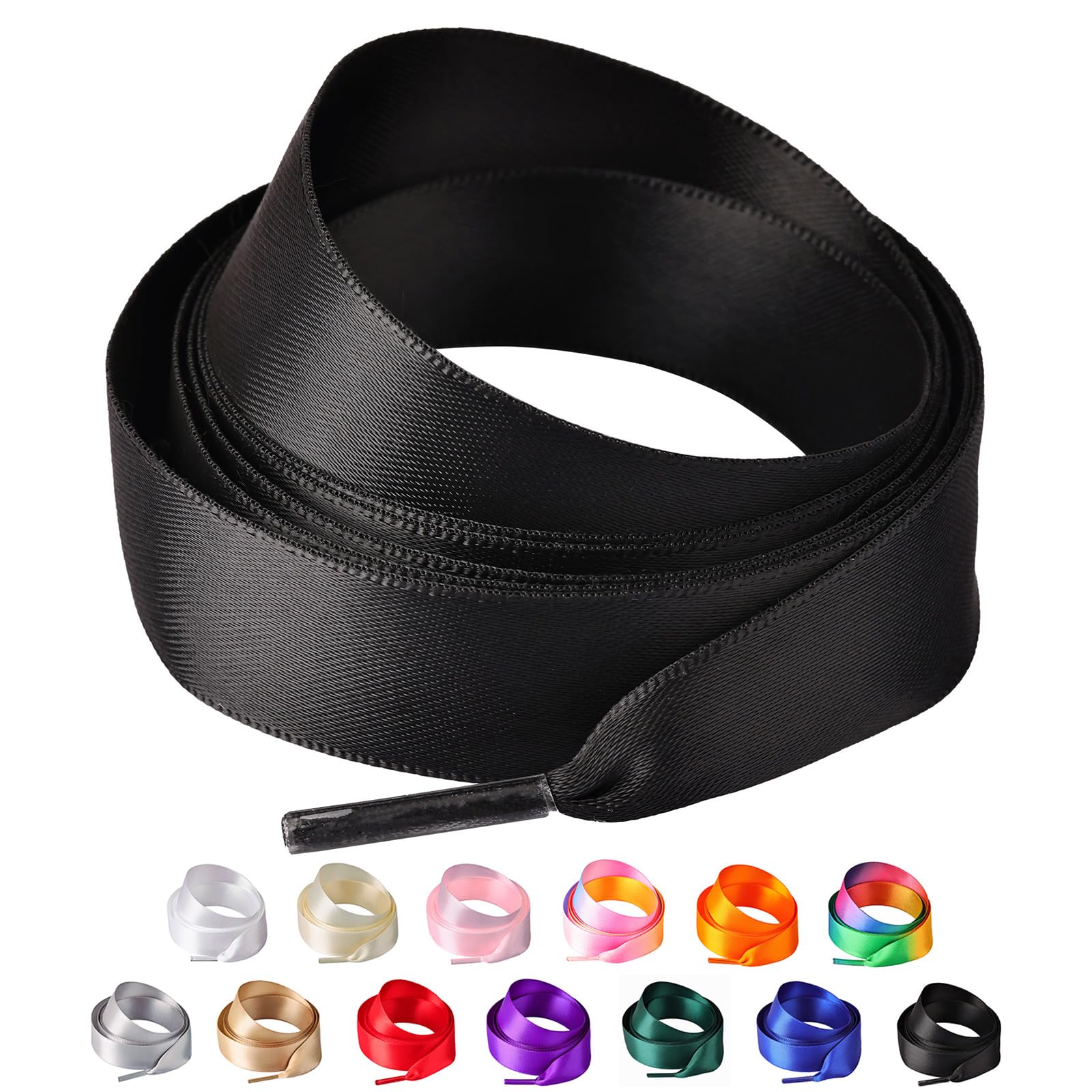 Olukssck 2 Pairs Ribbon Shoe Laces for Women, 3/4" Wide Colorful Satin Shoelaces for Sneakers