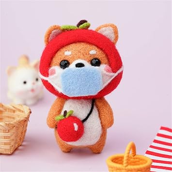 Iseuj Home Wool Needle Felting Kit for Beginner Starers, Animal Dog Corgi Needle Felting Kits for DIY Art Craft Kids Adults Apple