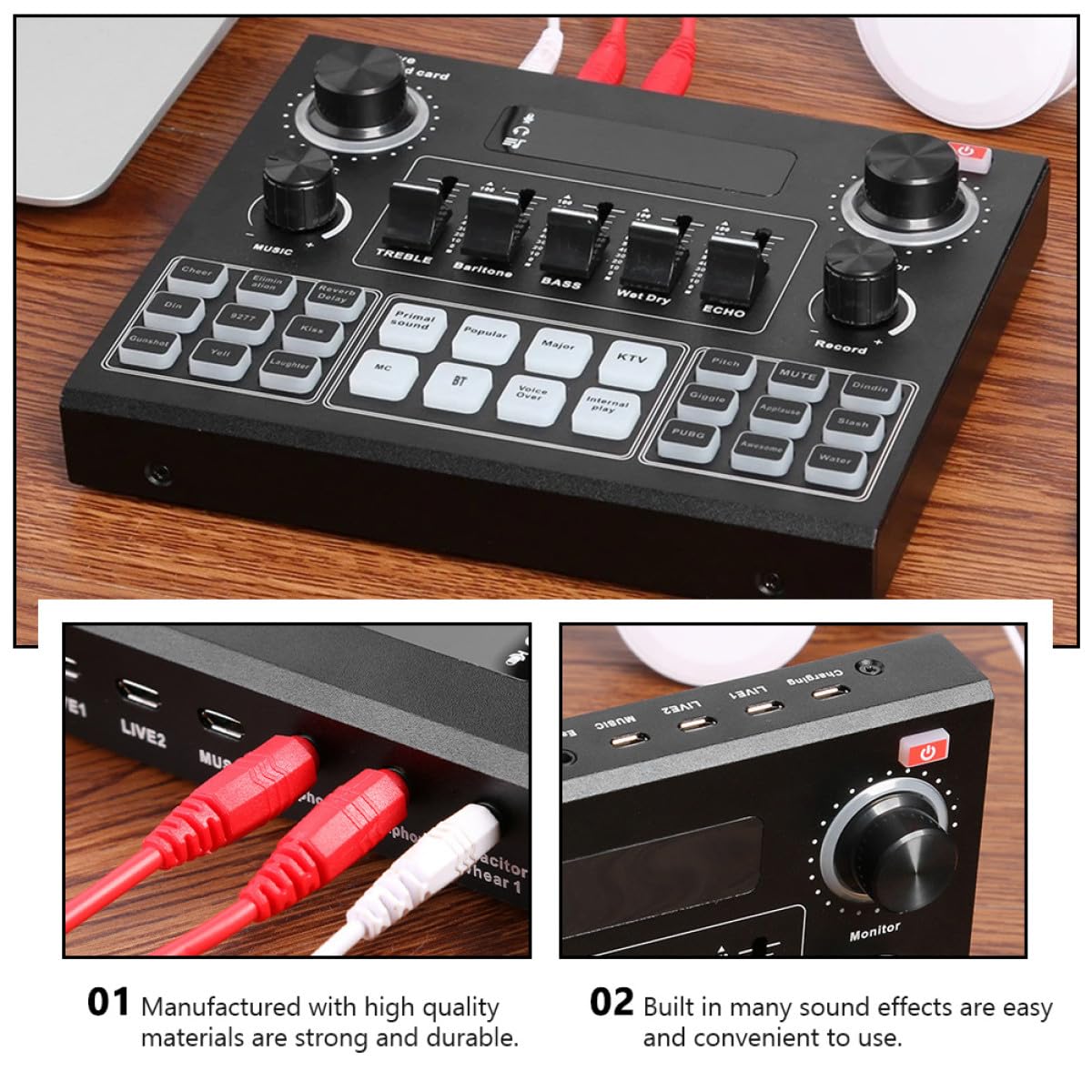 POPETPOP Tragbare Live Soundkarte mit Stimmverzerrer und Dual Handy Unterstützung Abs Material Großer Akku für Mobiles Streaming und Gaming Am Computer