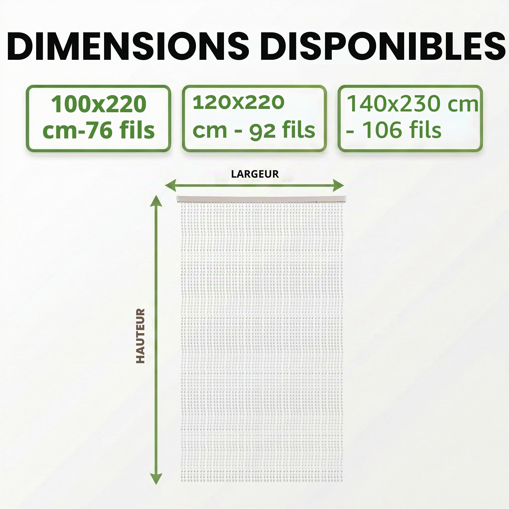 Rideau à fils avec perles transparentes pour porte et fenêtre - tige PVC et fils décoratifs en polyester - 120 x 220 cm