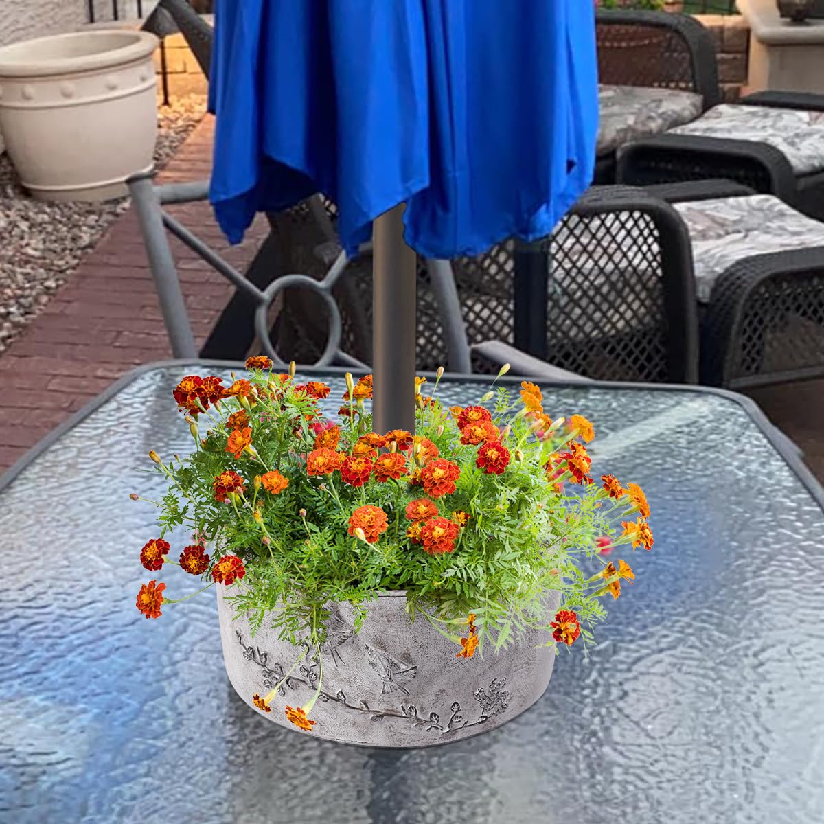 Tbpro Lot De 2 Pots De Fleurs Pour Parasol De Terrasse, Résistants Aux Intempéries, Avec Trous De Drainage, Demi-Cercle Avec Trou Pour Tige De Parasol, Gris, 29 X 29 X 12 Cm