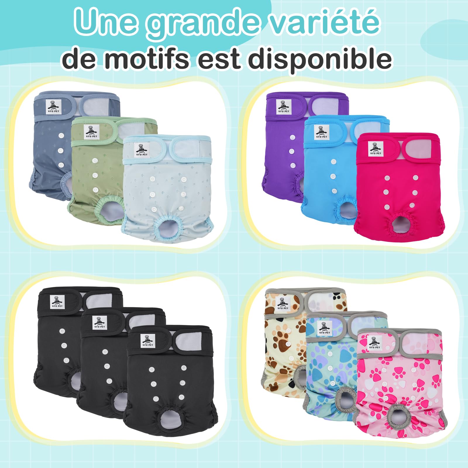 Culotte Chiennes Chaleurs XL Réutilisables, Couche pour Chien Femelle Lavables Lot de 3, Absorbantes avec Fermeture Forte