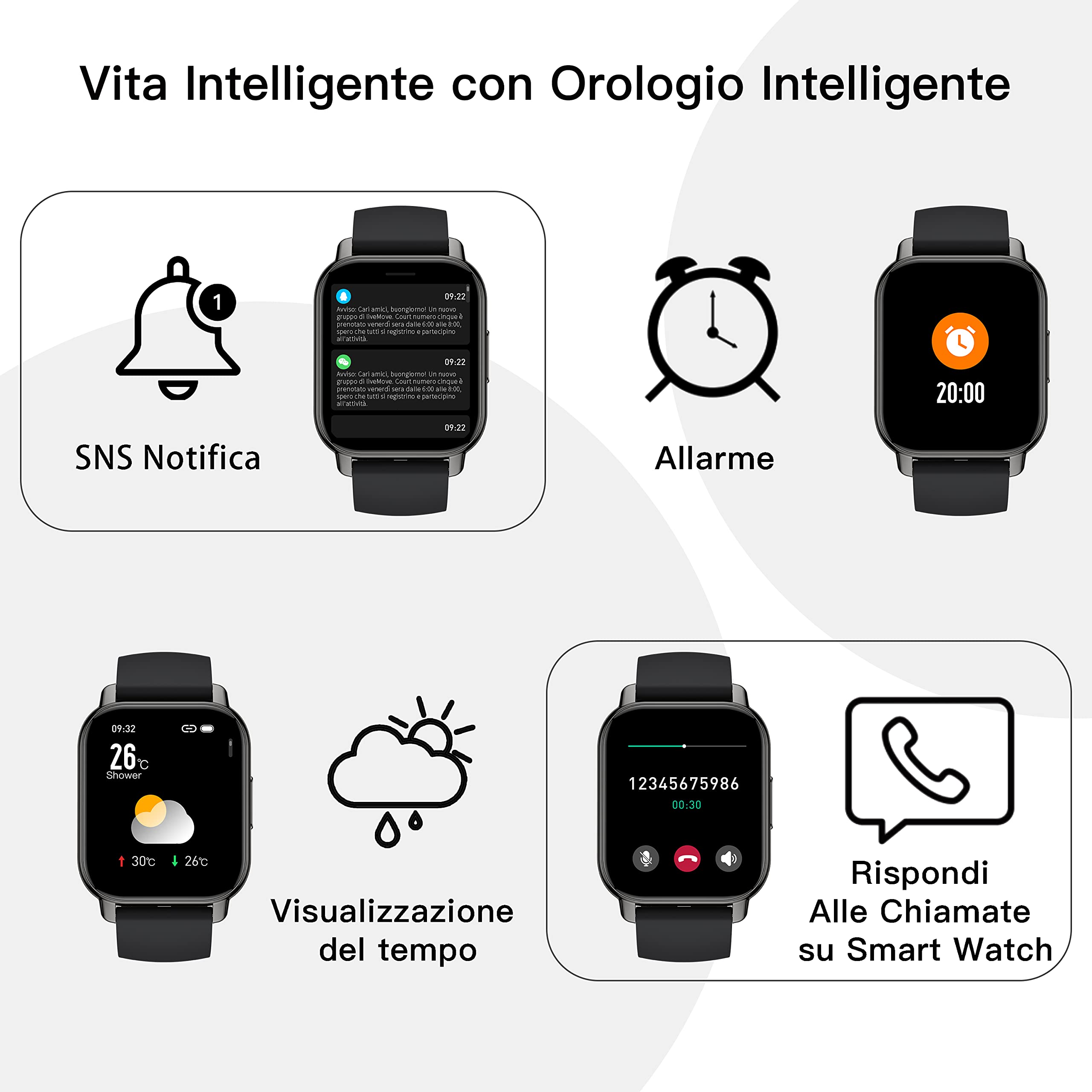 Popglory Smartwatch Uomo Donna, 2 cinturini Orologio Chiamate e Whatsapp, Contapassi Assistente Vocale, Orologio Digitale 24H Cardiofrequenzimetro, Pressione Sanguigna SpO2 Sonno, per Android iOS