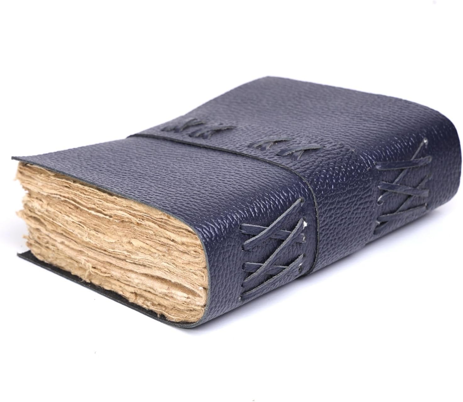 Leather Bound Vintage Journal for Women & Men – Book of Shadows – Lock Closure – 200 Pages of Antique Deckle Edges Handmade Paper (Italian Blue, 8 x 6 inches)